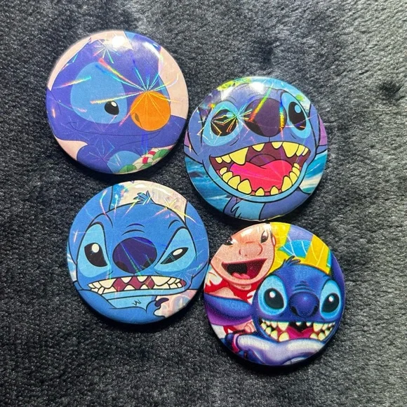 Lilo & Stitch Handmade Button Set 1.25in Disney Pins Blue Stitch - Picture 1 of 9